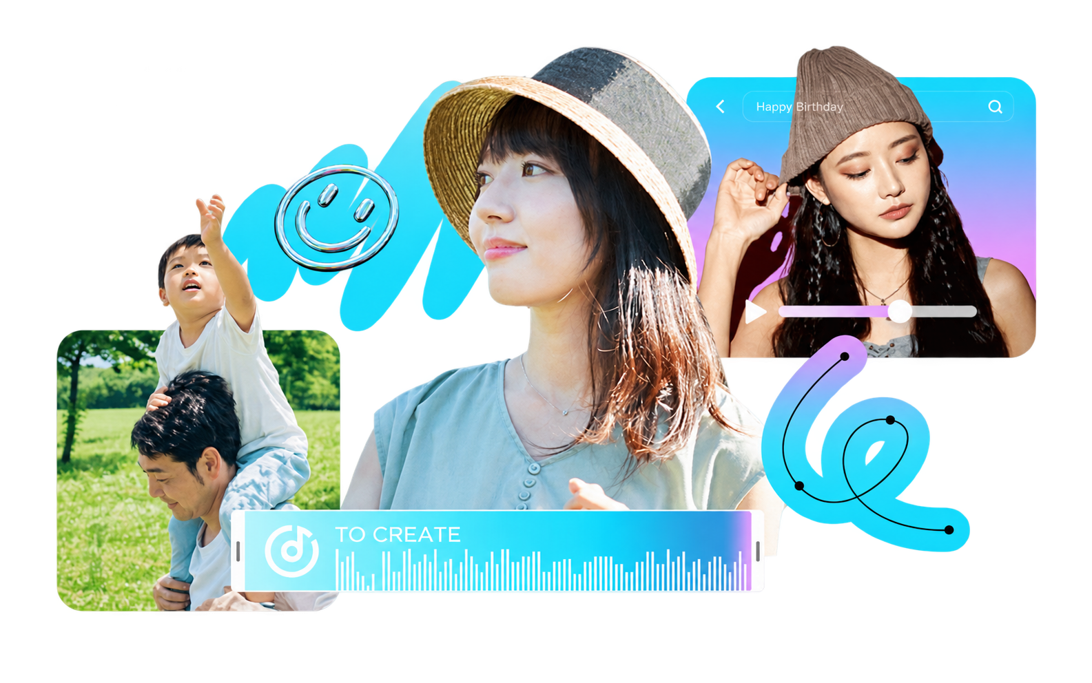 Minh họa các nhà sáng tạo mẫu CapCut với những khung video và giao diện dựng nội dung